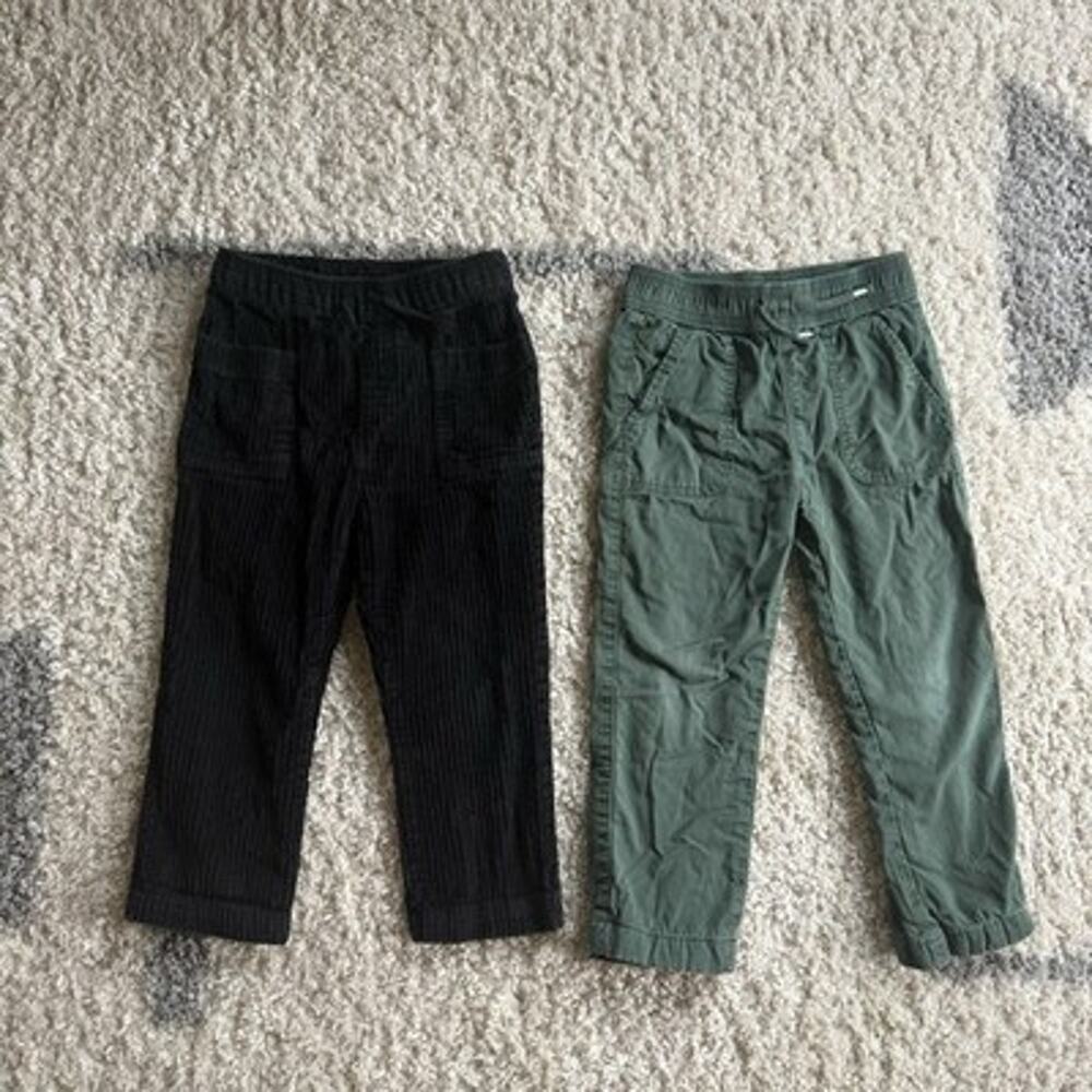 Ribbed Corduroy Pants Toddler Boys 4T Stretch Waist Olive Green Lot Relaxed